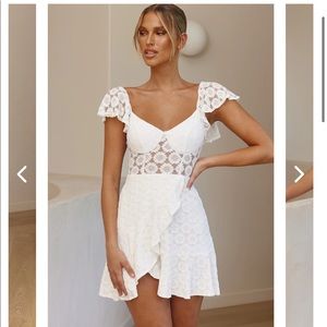 SECRET CRUSH FLUTTER SLEEVE FLORAL LACE RUFFLE HEM DRESS WHITE. Sold out online